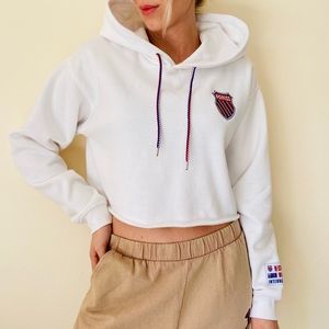 NWT Forever 21 x K-Swiss cropped white hoodie